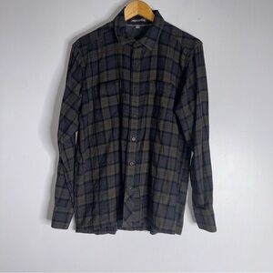 horny toad Medium Brown‎ Blue Plaid Flannel Button Down Shirt CP